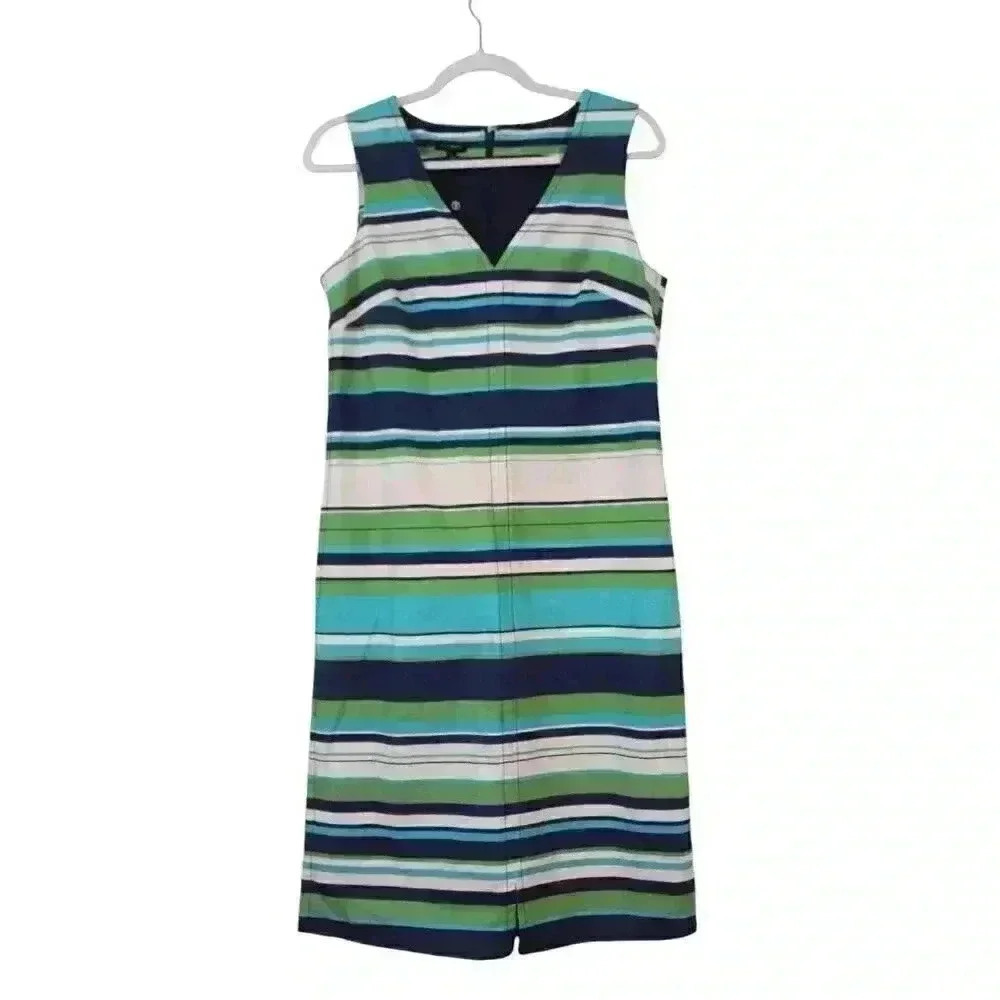 NWT Talbots Sheath Midi Dress Size 8 V-Neck Preppy Stretch Colorful Striped